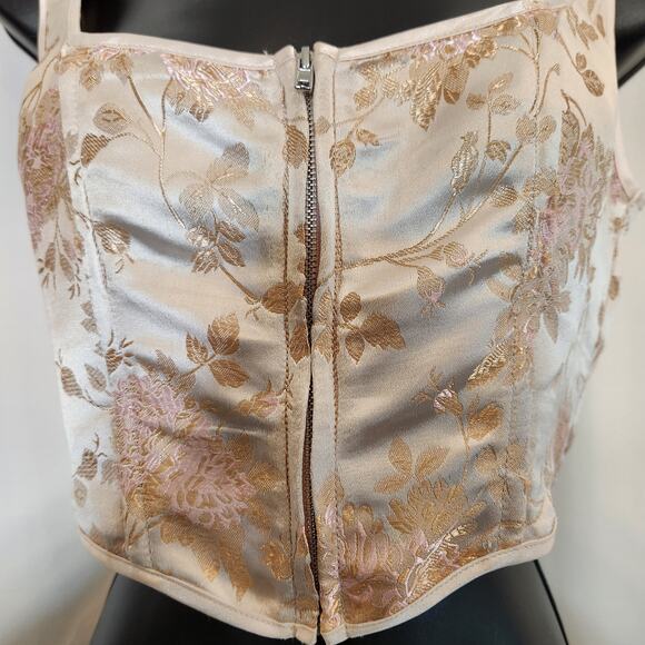 PRETTYLITTLETHING Pink Satin Jacquard Corset Crop Top Coquette Womens 4 FLAWED - Picture 9 of 11